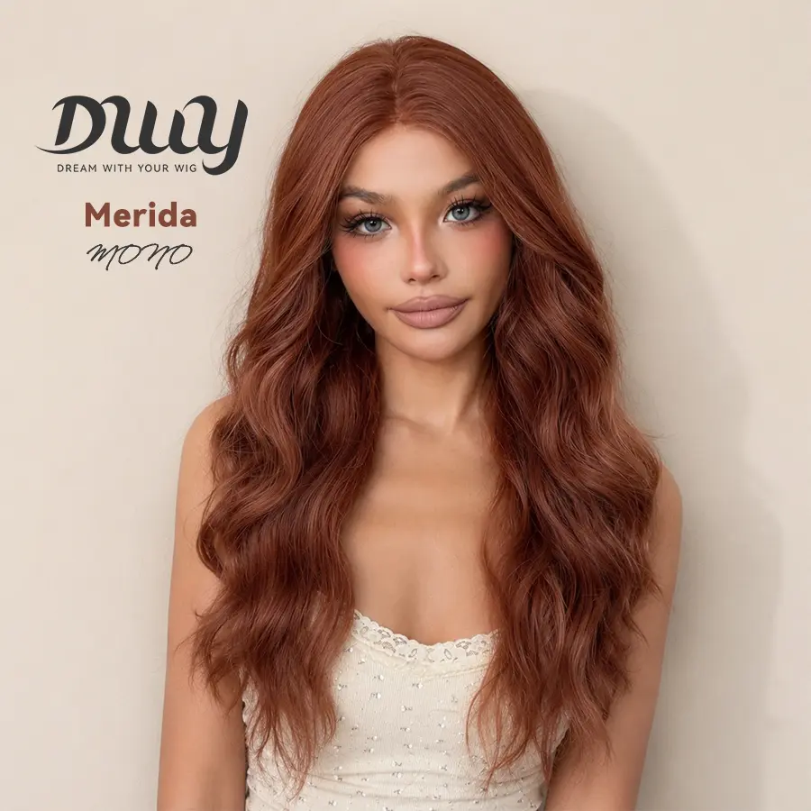Merida -DWY Mono Lace Front Free Part Long-Length Curly Drity Orange Glueless Synthetic Wig for Women 24 Inches