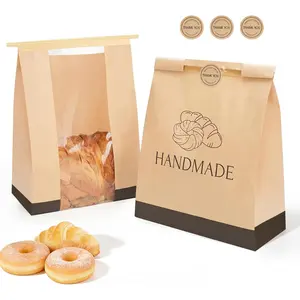 100Pcs Paper Bread Bags for Homemade Bread, 14 x 8.3 x 3.5 Inch Sourdough Bags with Tin Tie Tab Lock, Large Bread Bags, Includes 126 Cute Seal Stickers