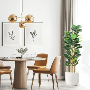 Artificial Fiddle Leaf Fig Tree with Natural Wood Trunk,Tall Fake Fiddle Leaves Plant in White Planter, Floor Plants for Living Room Indoor Home Decor,Housewarming Gift