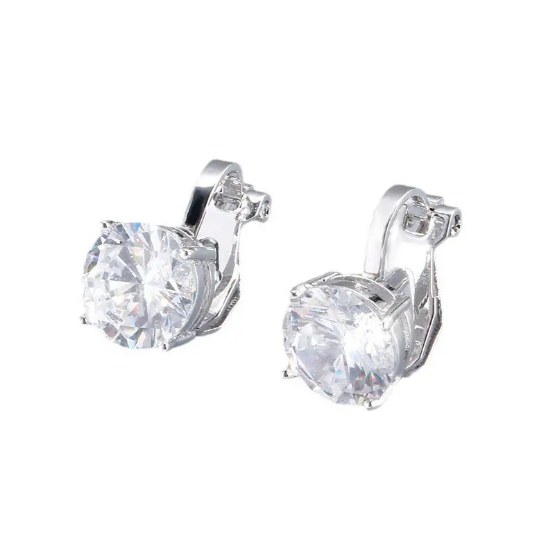 Unisex Gold-Plated Clip-On Type Earrings - Synthetic Zirconia Square Studs, Artificial Gemstone Jewelry Accessories, Christmas Gifts