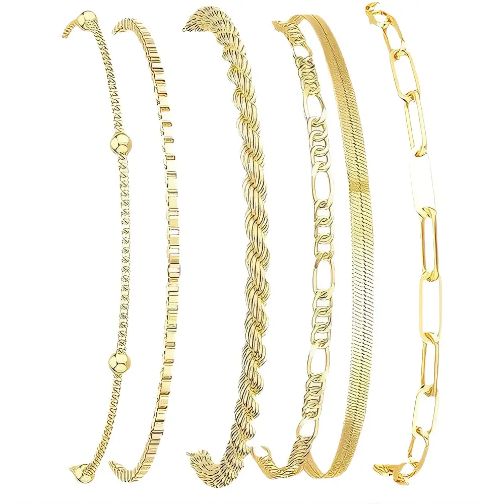 Women's bracelets are waterproof, golden simple bracelets do not change color when worn when stacked, fashionable and exquisite herringbone stacked chain set holiday gift