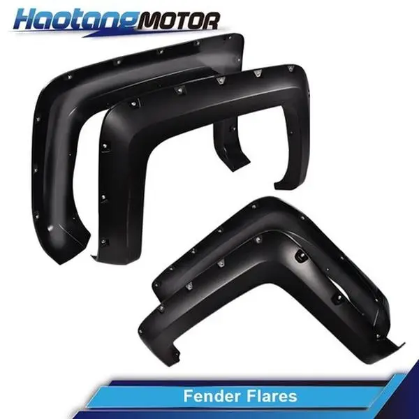 CROSSDESIGN Pocket Rivet Wheel Fender Flares - Polypropylene Mud Flaps & Splash Guards for 2014-2018 Chevy Silverado Fleet Side, Paintable Smooth Finish, Quality Injection Moulding, Fits 6.5'-8' /78.8"/97.6"/97.8" Bed Length, Assembly Required, Set