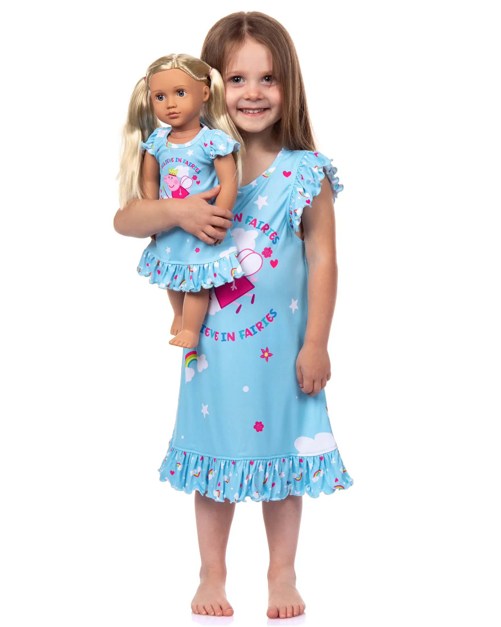Peppa Pig Pajama Toddler Girls' Princess I Believe In Fairies Sleep Nightgown with Matching Doll Dress