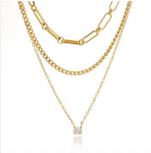 CORONÉ Cuban Paper Clip O Shape Chain CZ Necklace for Women Stainless Steel Hypoallergenic Tarnish-Free Waterproof