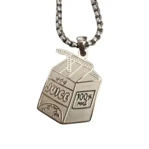 Juice Box Pendant Necklace Stainless Steel Hiphop Necklace Hoodie Accessories Fashion Jewelry for Couples Halloween Gifts