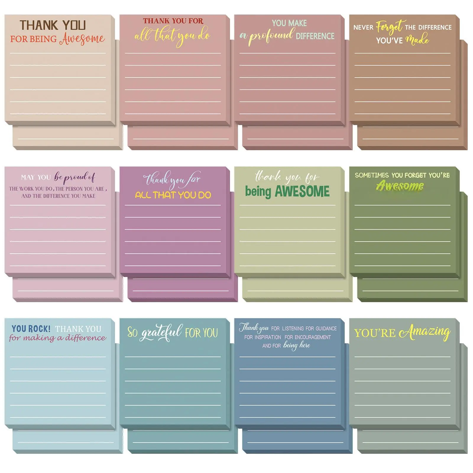 24 Employee Appreciation Sticky Notes Xmas Gift Bulk Motivation Note Pads Mini Inspirational For Teacher Nurse Staff Coworker Office Supply 3 X 3'' (appreciation Morandi)