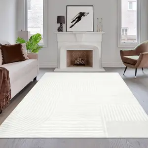 【GARVEE】Area Rug 8x10 Machine Washable Area Rug Modern Geometric Rug Non Slip Indoor Carpet Ultra Soft Low Pile Rug for Bedroom Living Room, Beige