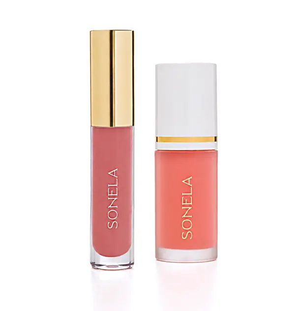 Lip Plumping Gloss & Liquid Blush Duo by Sonela | Acne-Safe, Sensitive Skin Safe | Hydrating & Lightweight with Hyaluronic Acid, Avocado Oil & Shea Butter | Fuller Lips + Natural Dewy Glow | Hypoallergenic