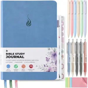Study Journal Set, Christian  Study Kit with Guided A5 Journal, 11 Pens, Sticky Notes & Stickers, Devotions Faith-Based  for Women, Church Notes Notebook