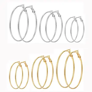 6 Pairs of Rock Exaggerated Hoop Earrings Geometric Round Earrings Set Hoop Earrings Set Personality Earrings Combination fall festival party