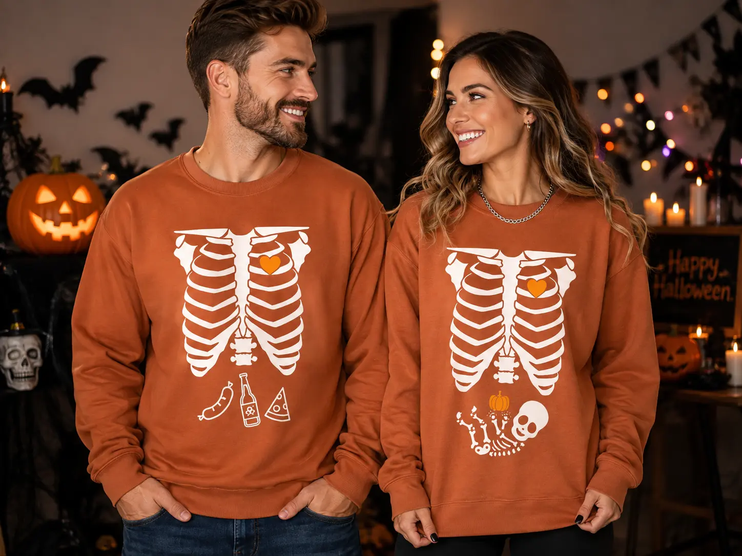 Skeleton Maternity Couple Sweatshirts, Halloween Pregnancy Announcement Sweatshirts, Matching Pregnant Skeleton Sweatshirts, Spooky Expecting Parents Gift