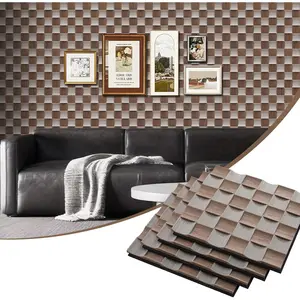 4 count Acoustic  Slat Panels, Fluted  Panel Sound Absorbing Panel for Bedroom, Office, Interior Decor, 23.6"x23.6", Black Walnut + Oak ( Concave Convex)