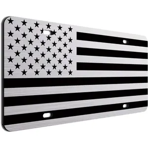 Inverted American Flag Front License Plate - Heavy Duty Brushed Aluminum Patriotic USA Car Tag for Vehicles
