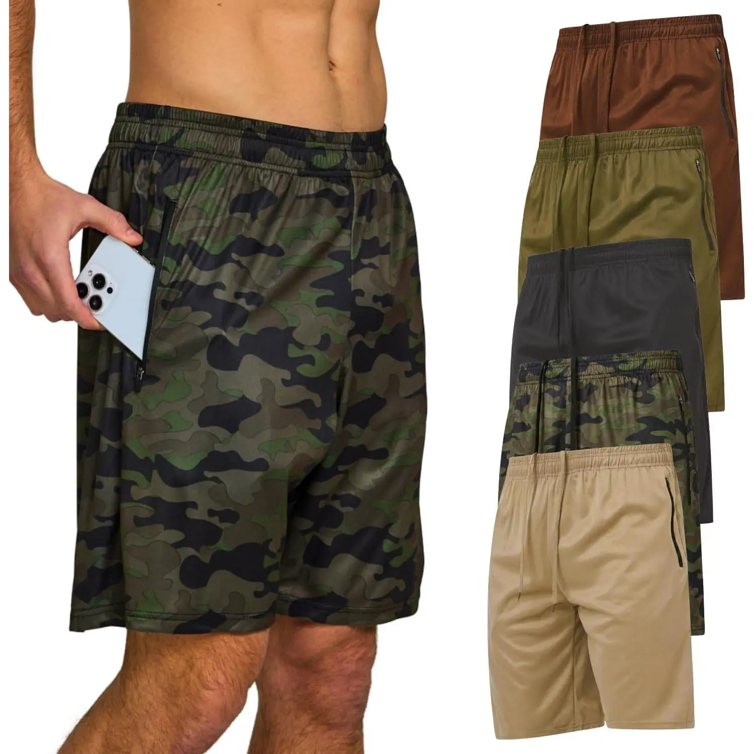 Ultra Performance Mens Gym Workout Shorts 5 Pk Men’s Athletic Running Basketball Shorts for Men with Zipper Pockets 7"Inseam