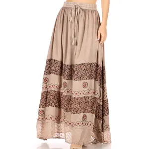 Sakkas Sandra Women's Casual Long Maxi Boho Gypsy Skirt Elastic Waist & Pockets