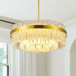 Gold Modern K9 Crystal Chandelier 12 Lights Round Raindrop Chandelier Luxury Pendant Chandelier for Living Dining Room Bedroom Entryway