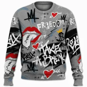 Knitted Sweater To Match Black Chrome 6s - Take Break Freedom Graffiti Streetwear YGO