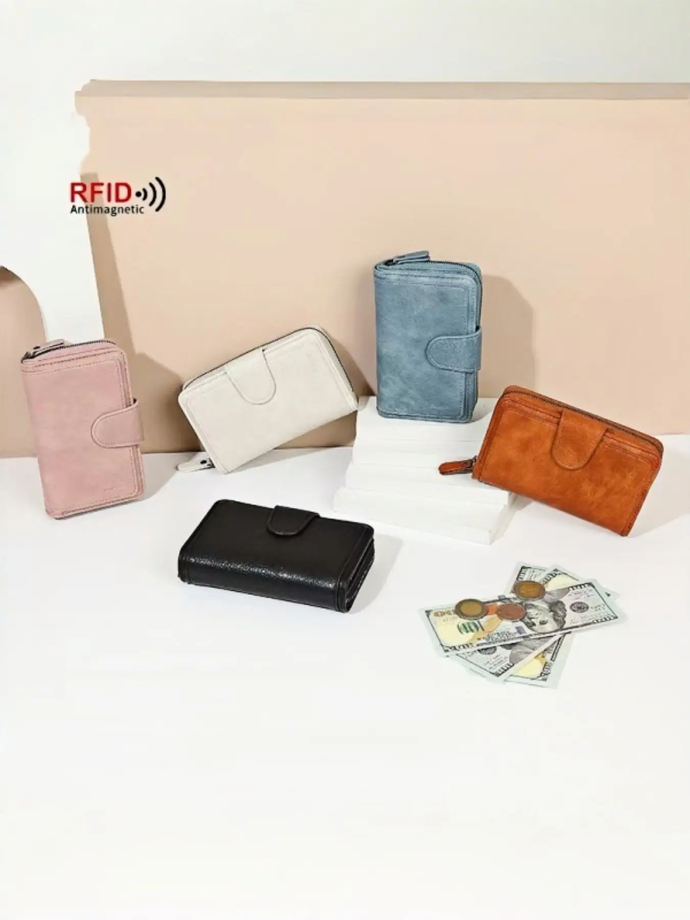 Vintage Wax Leather Medium Wallet, Anti-Magnetic and Theft-Proof, Multi-Card Slot, Coin Pocket, Universal Money Clip, Vintage Style Wallet