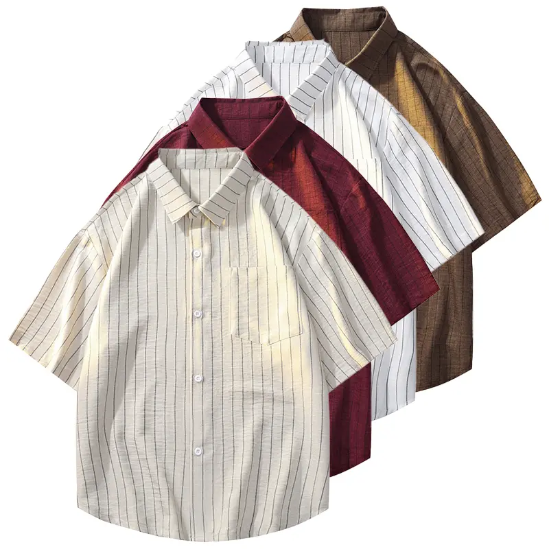 Chic Japanese Style Vertical Striped Shirt for Men - Lightweight Crinkle Button-Up Top, a Summer Basics Essential for the Outdoors, Fashion, Korean, Party, Preppy, Retro, M, Button Collared Shirt, Casual Shirts