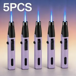 (Butane Not Included)Set Of 5 Windproof Butane Torch Lighters, 2372°F-2732°F Adjustable Flame With Safety Lock, Refillable & Portable, Ideal For Candles, BBQ, Stoves, Camping - Gift Box Packaging, Without Battery