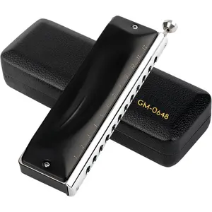 GM0648 Chromatic Harmonica C Key 12-Hole 48  Chromatic Mouth Organ Harp Key of C for Beginner Adults Professional Player Parents (Black)