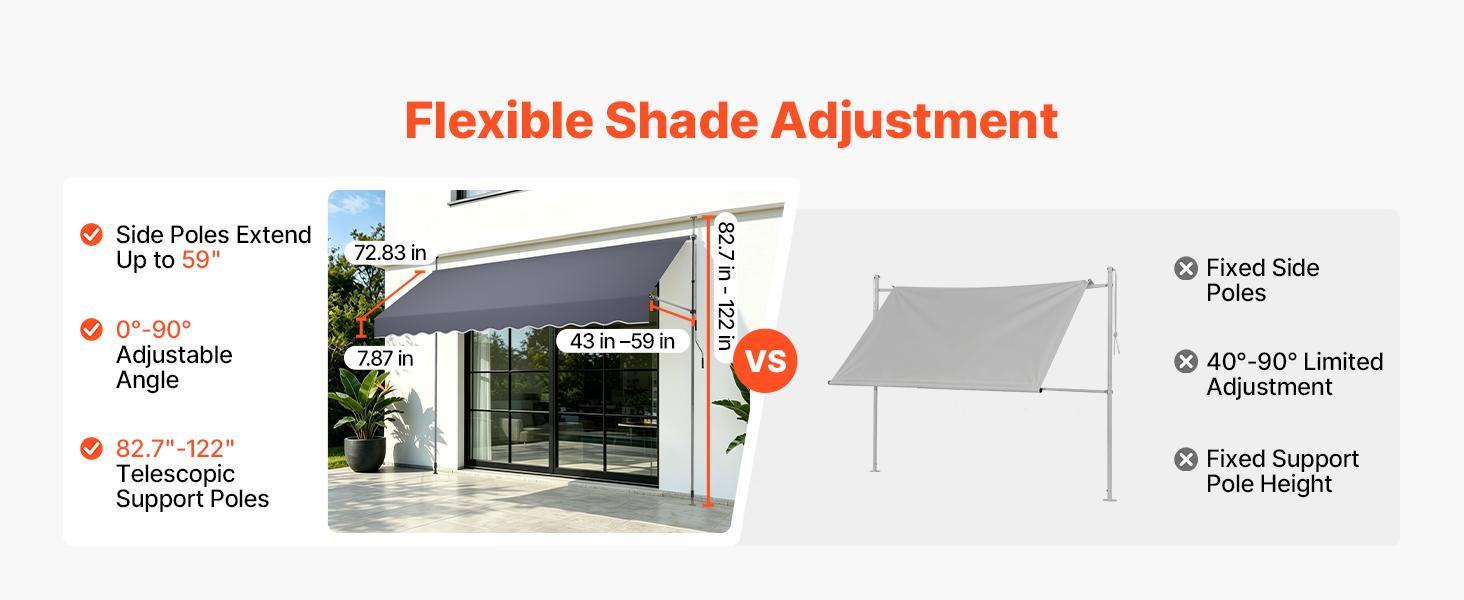 VEVOR Manual Retractable Awning, 138" Outdoor Retractable Patio Awning Sunshade Shelter, Height Adjustable Patio Door Window Canopy with Manual Crank Handle for Backyard, Garden, Balcony, Dark Gray VEVOR Manual Retractable Awning, 138" Outdoor Retractable Patio Awning Sunshade Shelter, Height Adjustable Patio Door Window Canopy with Manual Crank Handle for Backyard, Garden, Balcony, Dark Gray