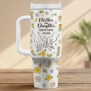 Sweet Mood Shop - Mother And Daughter 40Oz/ 20oz Tumbler, 3D Inflated Effect Printed Stainless Steel Coffee Cup With Handle, Gift For Mother's Day - Water Bottles Drinkware