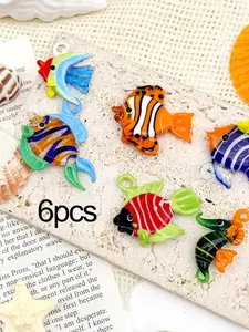 6pcs Tropical Fish Glass Art Decorations, DIY Necklace Pendants, Home & Festival Ornaments, Essential Summer Accessories