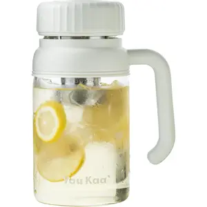 32oz Tea Infuser Bottle - Large Glass Water Bottle with Removable Infuser for Loose Leaf Tea & Fruit, Leakproof, Lead-free, Wide Mouth for Easy Cleaning - Handle for Hot & Cold Beverages (White)