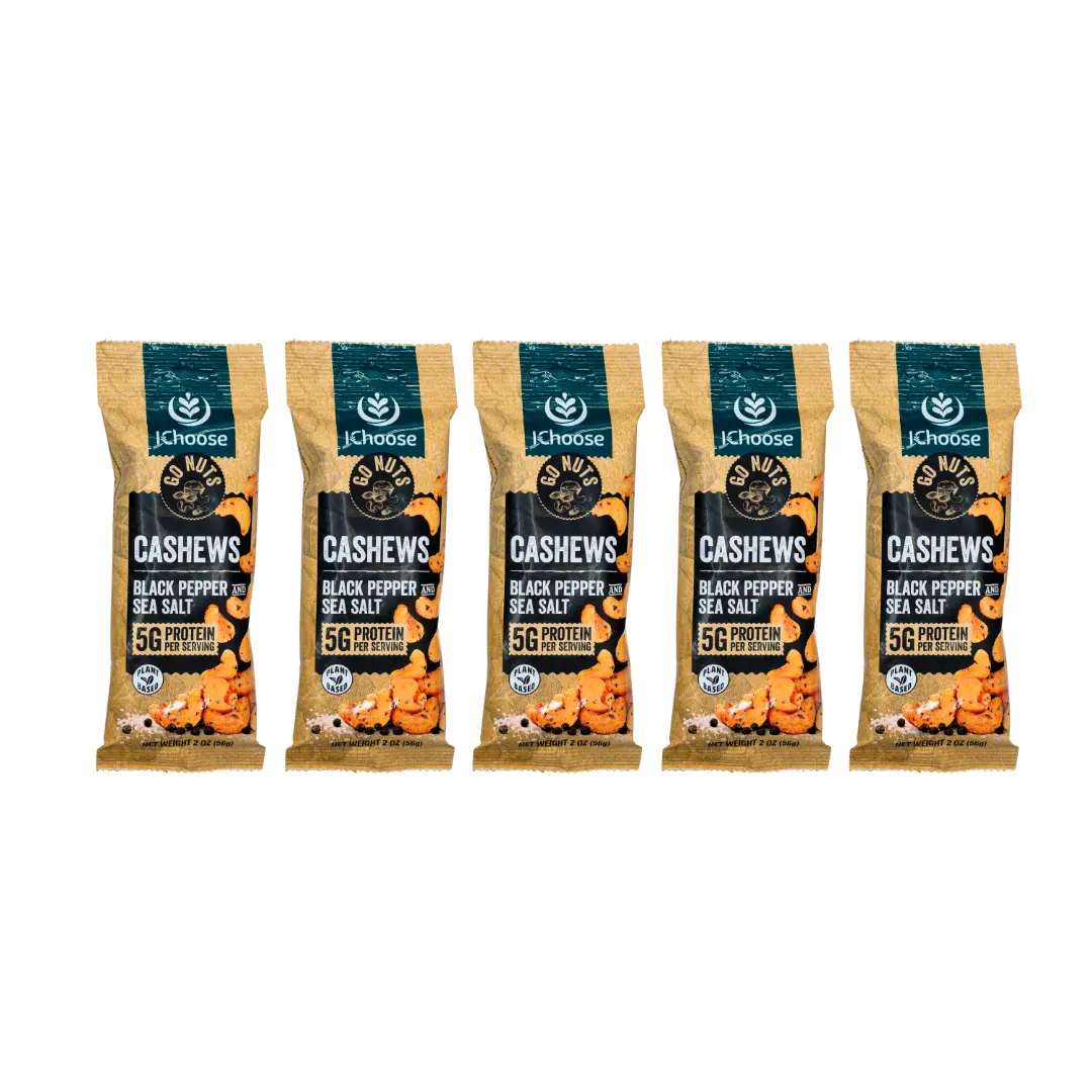 IChoose Black Pepper & Sea Salt Cashews Snack Packs - Natural, Healthy, Vegan, Plant-Based, High-Protein Crunchy Nuts Snack, Bold Roasted Cashews for Office & On-the-Go Use (5 Packs, 2oz)