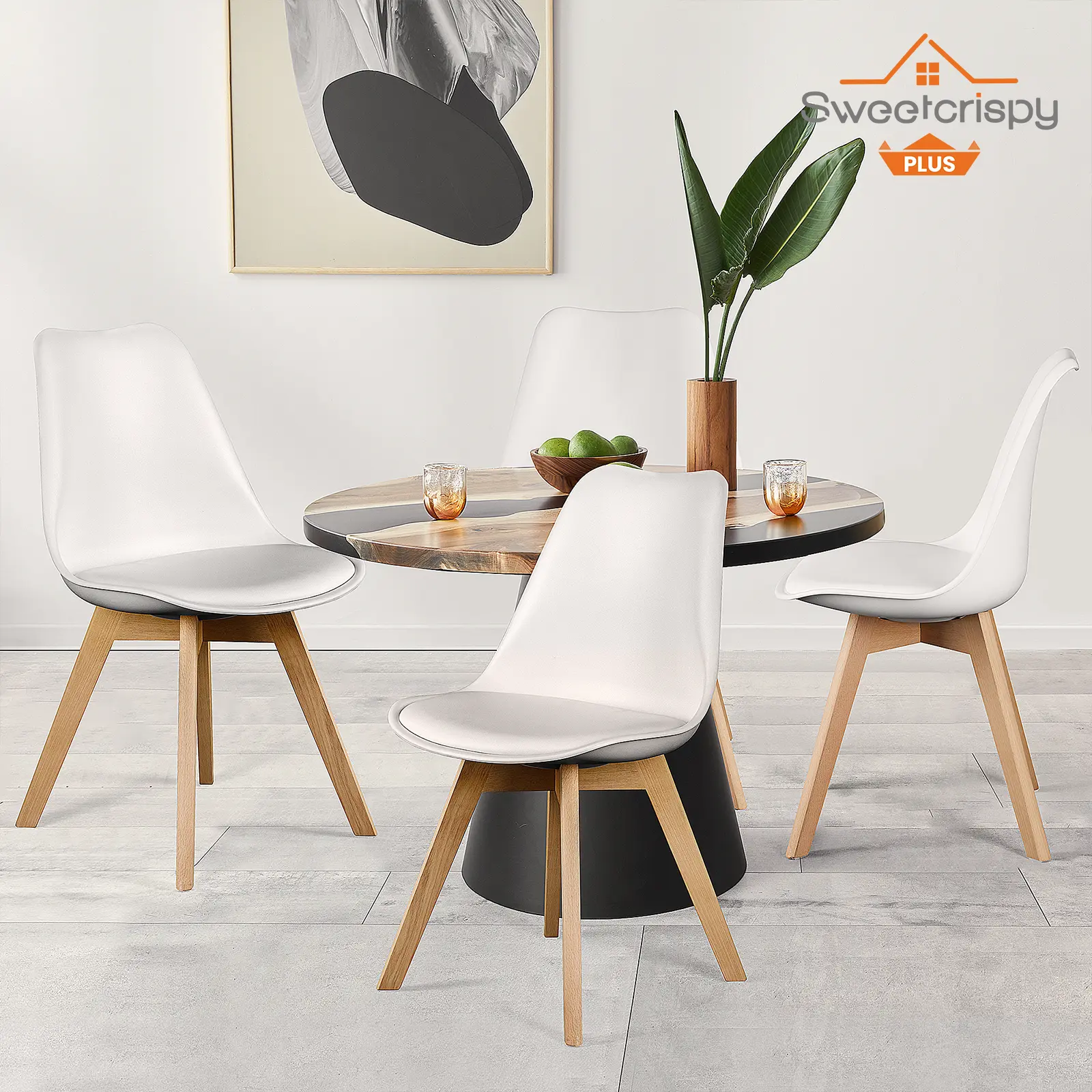 Dining Chairs Set of 4 Mid-Century Modern Dinning Chairs, Living Room Bedroom Outdoor Lounge Chair PU Leather Cushion and Wood Legs