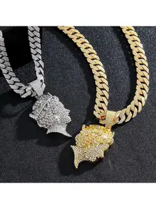 Customized Diamond Portrait Pendant Necklace for Women Men Hip Hop Cuban Link Chain Personalized Queen Face Jewelry Gift
