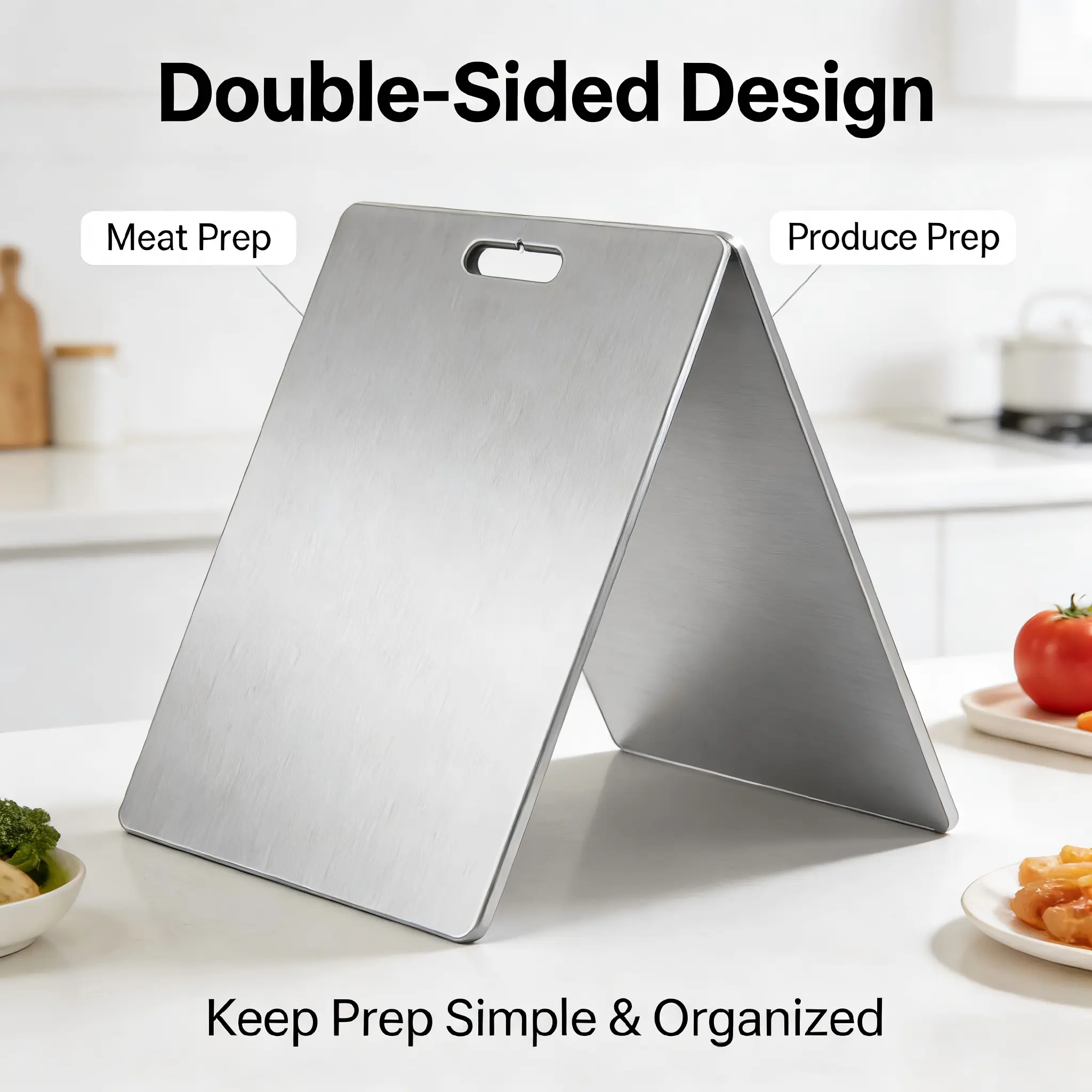 Stainless Steel Cutting Board for Kitchen, Large Metal Chopping Board for Meat, Vegetables & Fruit, Smooth Surface Easy to Clean, Durable & Food-Grade Kitchen Essential