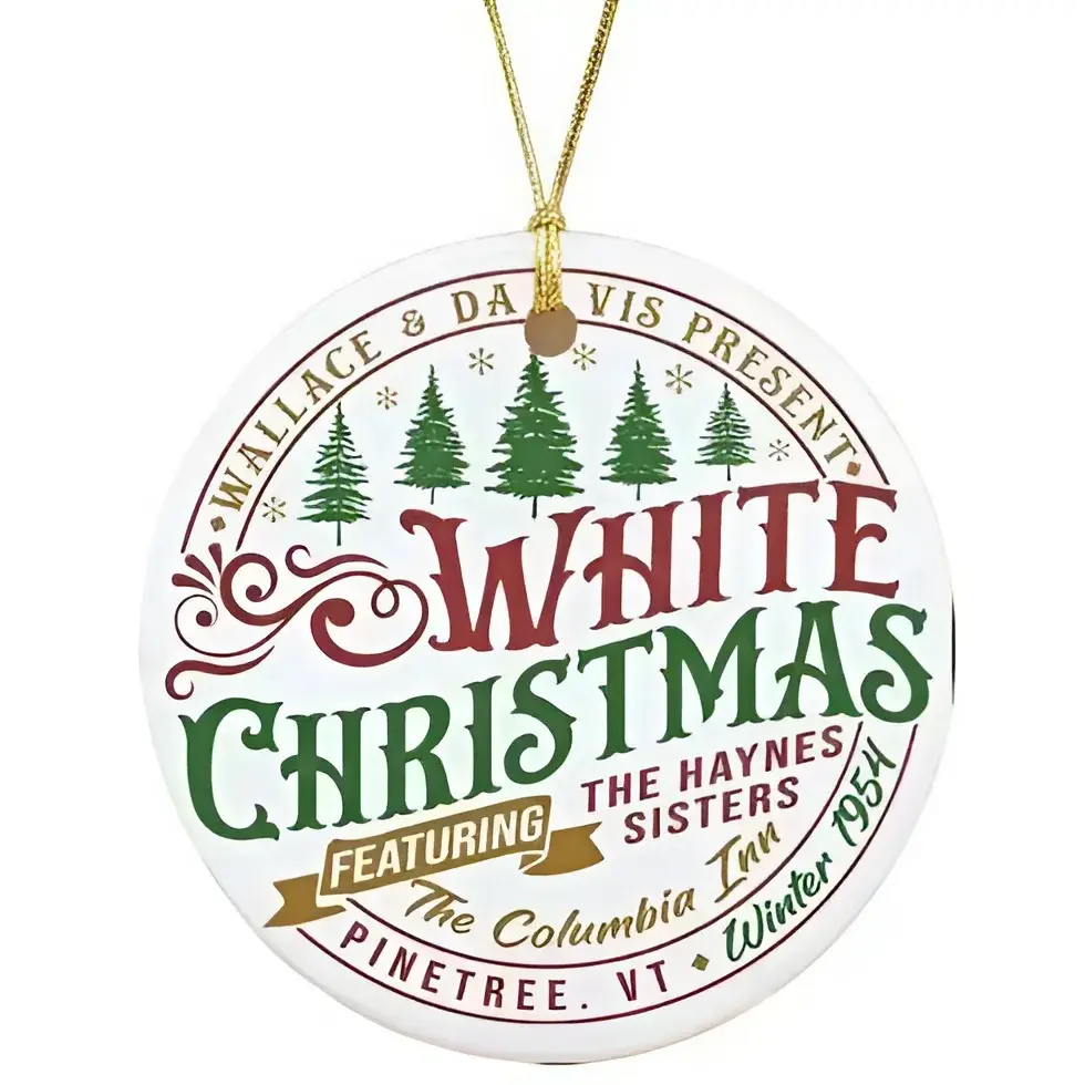 White Christmas Ceramic Ornament, Christmas Movie Ornament, Ceramic And Acrylic Ornament