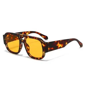 Retro Pilot Sunglasses for Men Women – Double Bridge Square Aviator Style Vintage 70s Fashion Shades, UV400 Protection, Trendy Summer Outfit Must Have Stylish Sun Glasses for Travel & Daily Wear