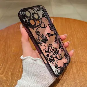 Black and white butterfly flower vine retro style, full protection shockproof, drop-proof mobile phone protective case, compatible with iPhone X XS 11 12 13 14 15 16 17 series models, the best choice for holiday gifts