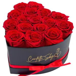 Confetti Sky 16 Flowers Preserved Roses in Luxury Heart Box - Real Flowers That Last 3 to 5 Years - Eternal Roses for Anniversary, Birthday, Valentine’s Day Gifts for Her, Mom, Wife