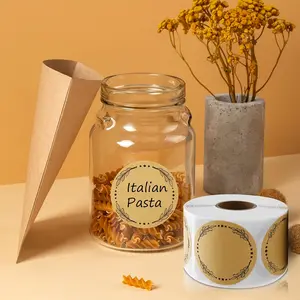 500pcs Self-Adhesive Kraft Labels - 2" Wreath Design Stickers for Jars, Bottles & Storage Bins | Durable, Waterproof & Easy to Apply