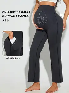 Pregnancy Pocket Bell Bottom Yoga Pants, Maternity Clothes, Abdominal Concealment Design, Soft Pregnancy Workout Wear, Comfortable Fashion for Daily Use