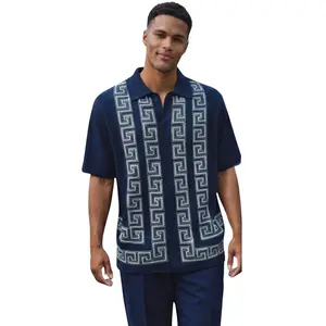 Navy Greek Key Knit 2-Piece Walking Suit Set