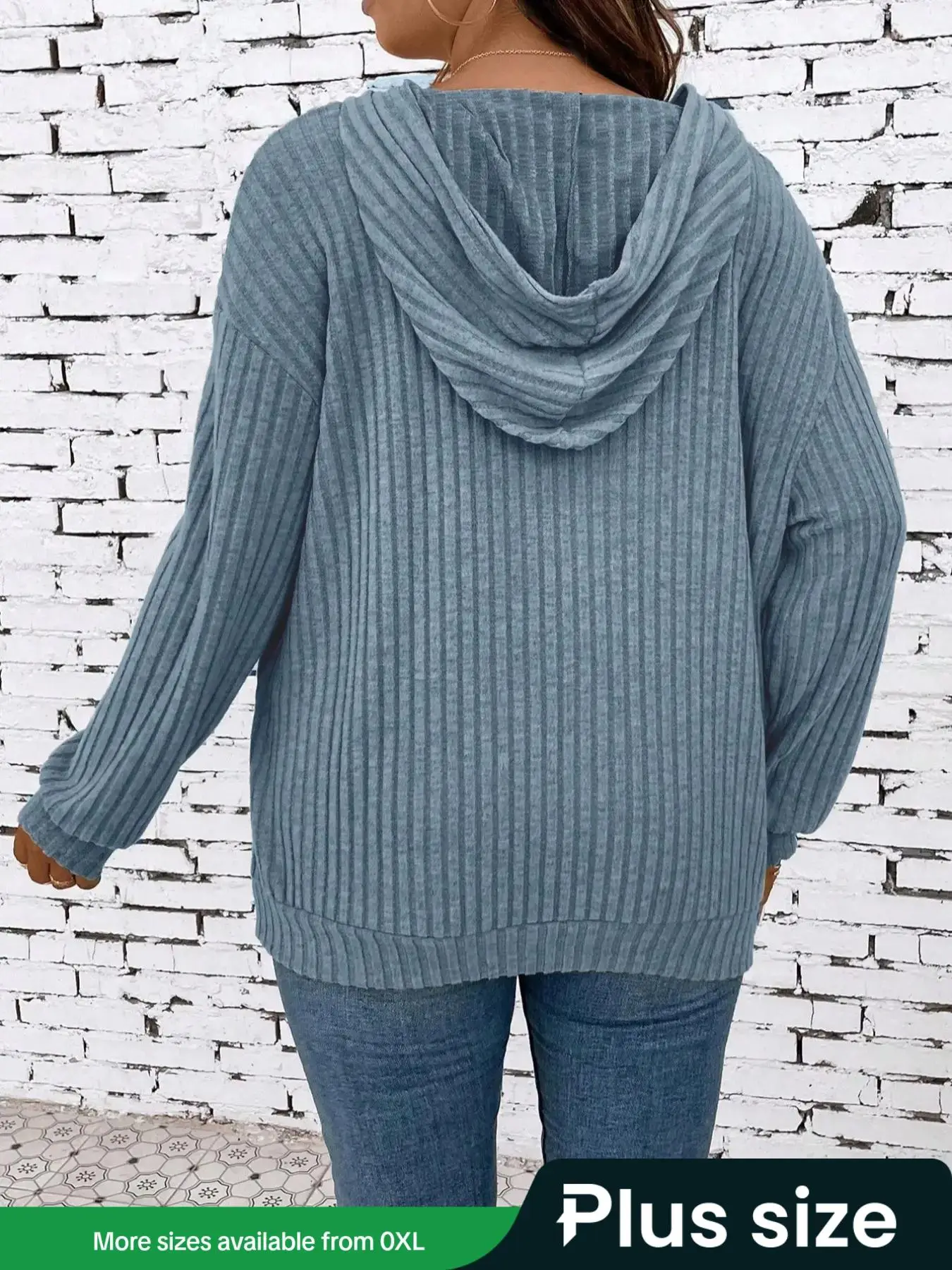 Plus Size Plain Textured Drop Shoulder Hoodie, Lady Casual Comfort Long Sleeve Pullover for Spring & Fall, Country Outfits, Women's Plus Size Clothes