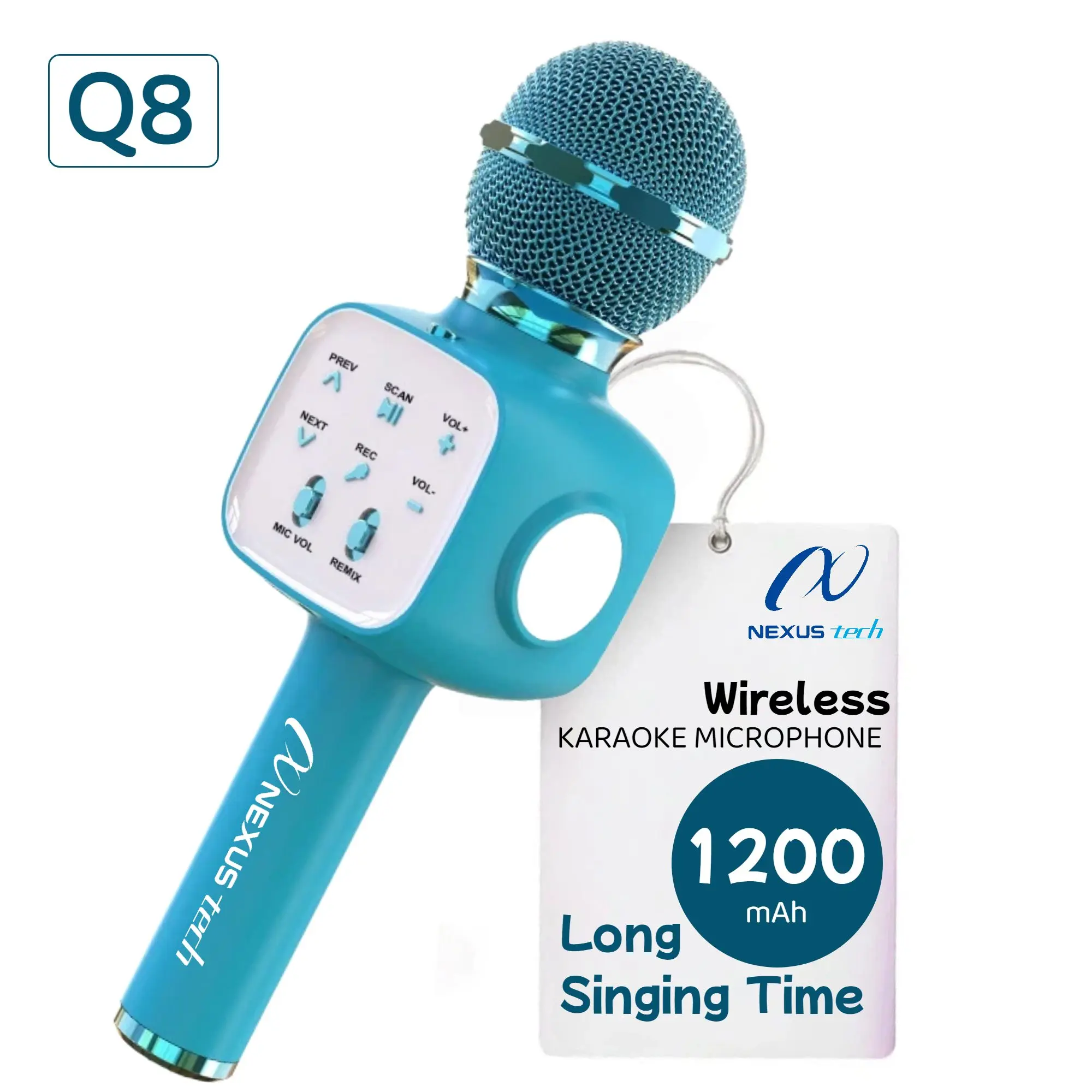 Q8 Wireless Karaoke Microphone with Built-in Speaker, 5-in-1 Bluetooth Karaoke Mic, 5 Voice Effects, Rechargeable Portable Singing Microphone for Home Karaoke, Parties, Teens, Adults, Family & Birthday Gifts