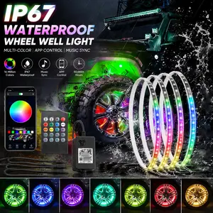 4PCS 15in RGB LED Wheel Ring Lights Kit, High-Brightness Vehicle Accessories for Cars/SUVs, App/Remote Control Music-Sync Decorative Car Rock Lights
