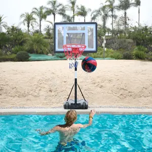 Portable Movable Swimming Pool PVC Transparent Backboard Basketball Stand (Basket Adjustment Height 3.8ft-4.4ft) Maximum Applicable For 7 # Ball,Summer Vibes