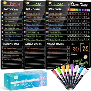 Chore Chart for  with 8 Markers, 3 Pack 8"x12" Chore Chart for /Teens/Adults, Black Chore Board