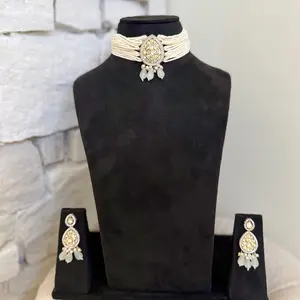 Victorian Kundan Choker Set: Gray, Silver & Gold Indian Necklace