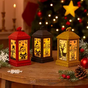 5.5" Christmas Scene Lantern – Santa, Reindeer & More Holiday Desktop Décor Decoration Gift
