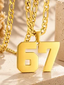 1pc '67' Number Necklace for Men & Women, Hip Hop Pendant Chain with Cuban Link Design, Trendy Streetwear Numeric Jewelry Gift