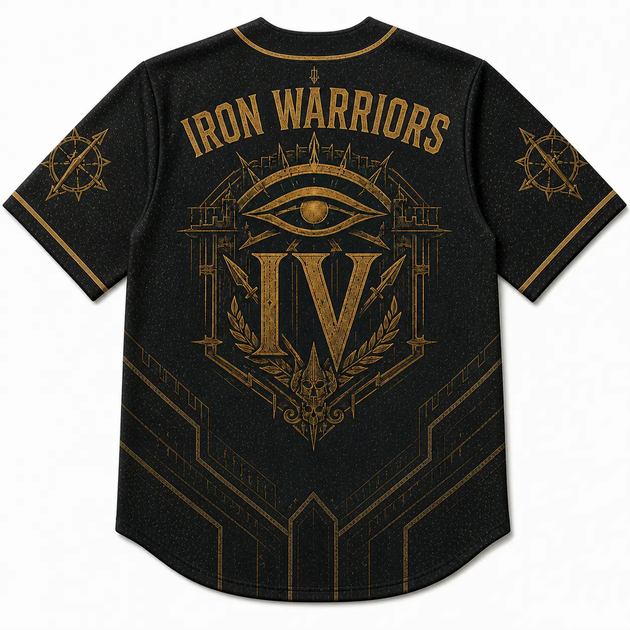 Iron Warriors IV Baseball Jersey | Black Gold Gothic Button Shirt | Premium Warhammer Fan Gift