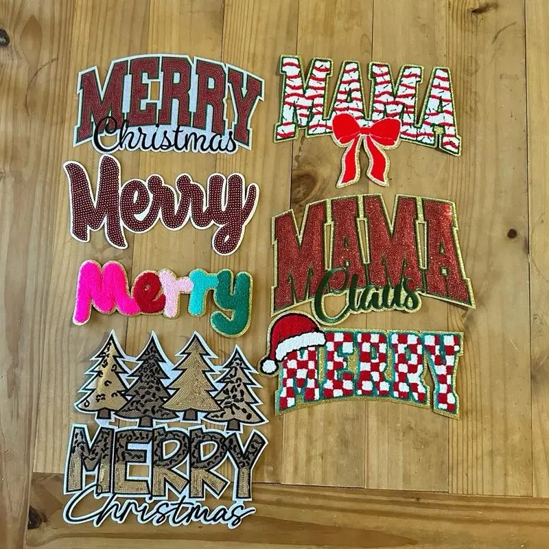 Christmas Chenille & Sequin Patches - Festive Embroidered Appliques for DIY Projects and Holiday Decorations